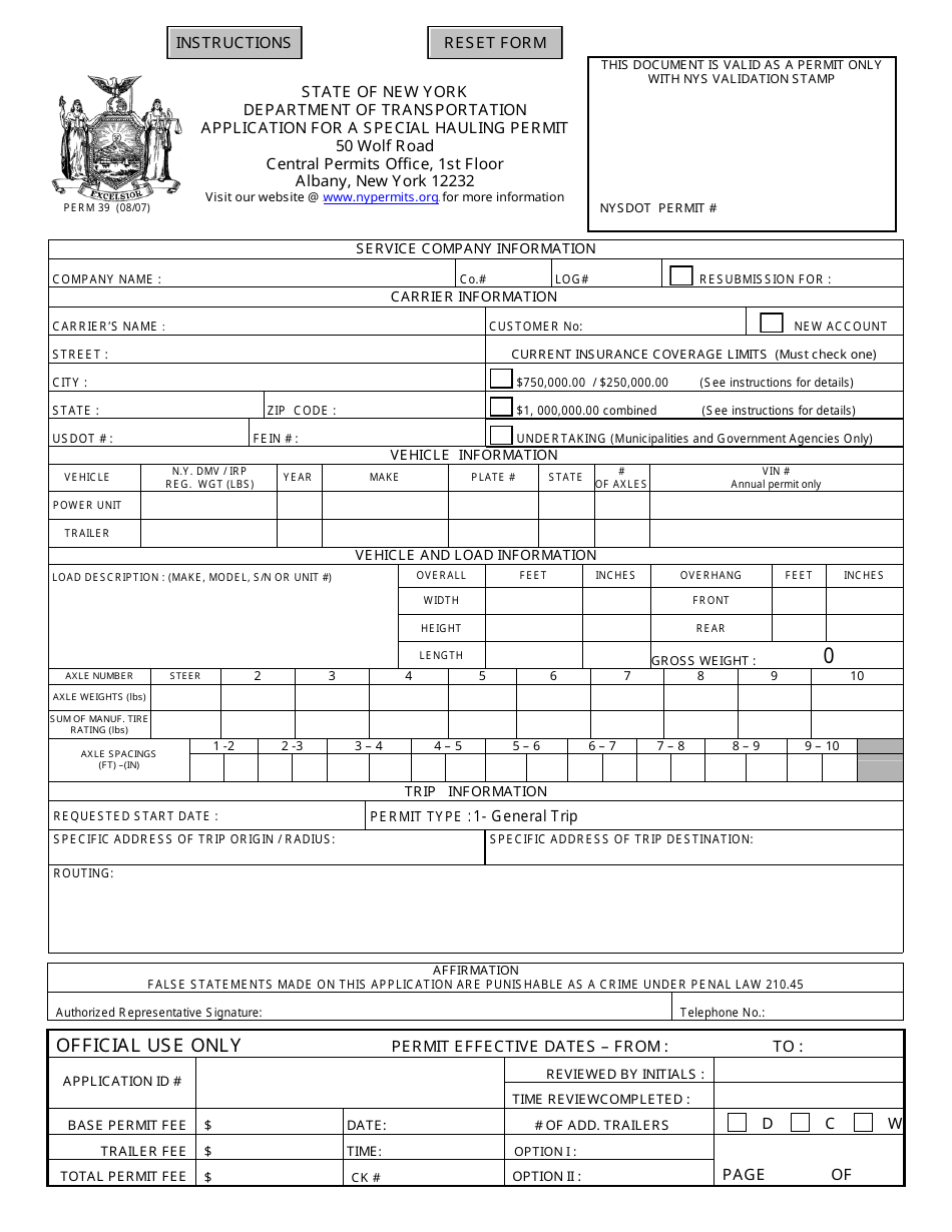 Form PERM39 Fill Out, Sign Online and Download Fillable PDF, New York