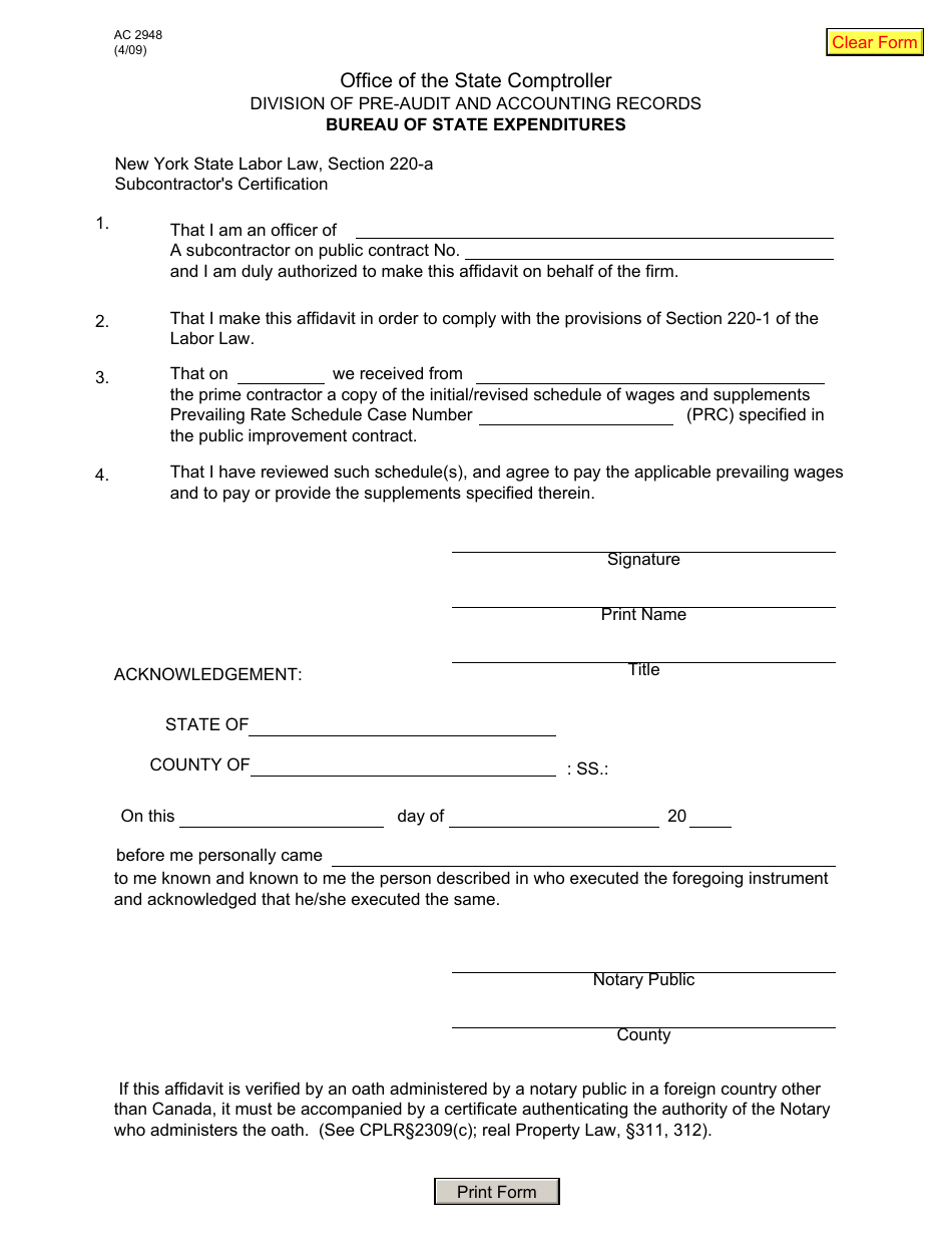 Form AC2948 - Fill Out, Sign Online and Download Fillable PDF, New York ...