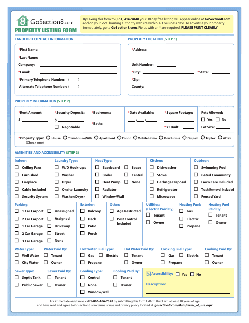Property Listing Form - Gosection8 Download Pdf