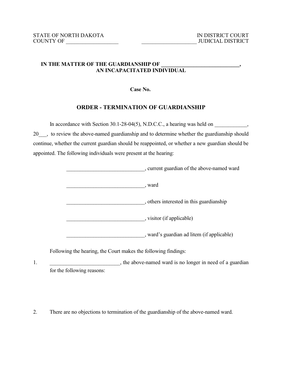 Order of Termination of Guardianship - North Dakota, Page 1
