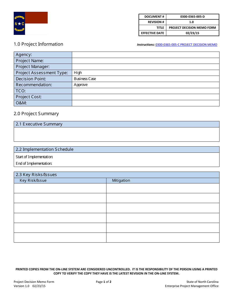 North Carolina Project Decision Memo Form - Fill Out, Sign Online and ...