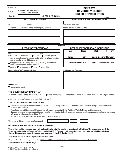 Form AOC-CV-304  Printable Pdf