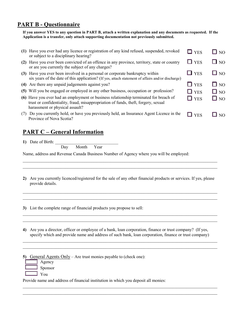 Individual Insurance Licence Application - Nova Scotia, Canada, Page 3