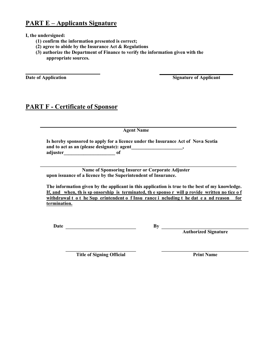 Nova Scotia Canada Individual Insurance Licence Application - Fill Out ...