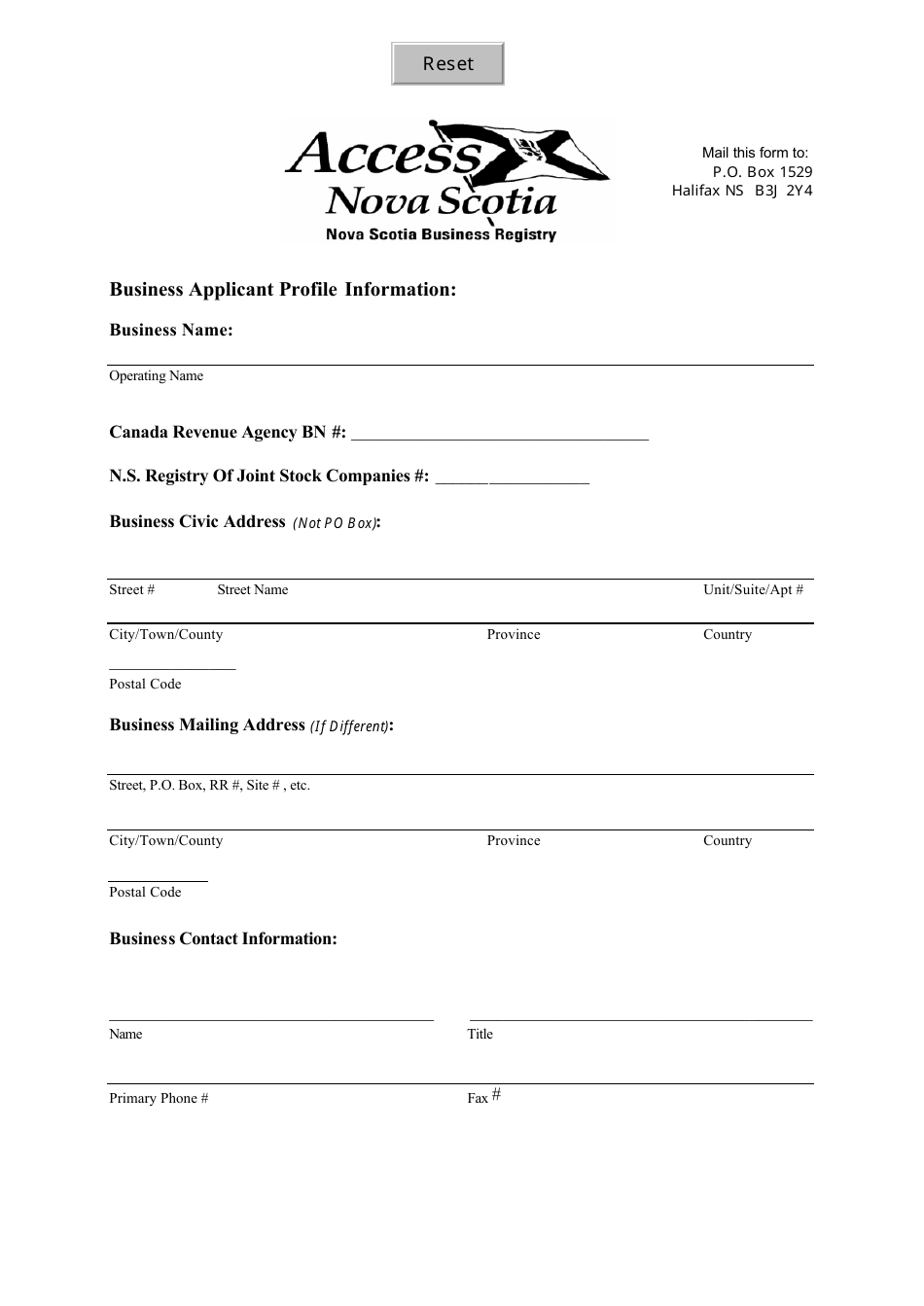 Nova Scotia Canada Corporate Insurance Licence Application Download