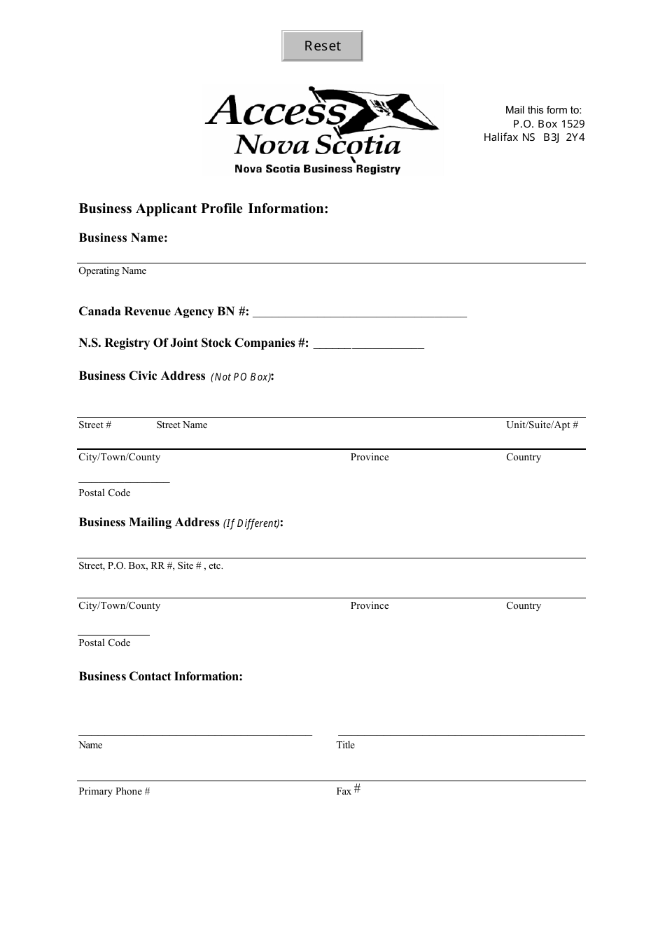 Corporate Insurance Licence Application - Nova Scotia, Canada, Page 1