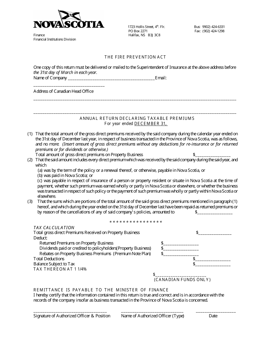 Nova Scotia Canada Annual Return Declaring Taxable Nova Scotia Canada Annual Return Declaring Taxable