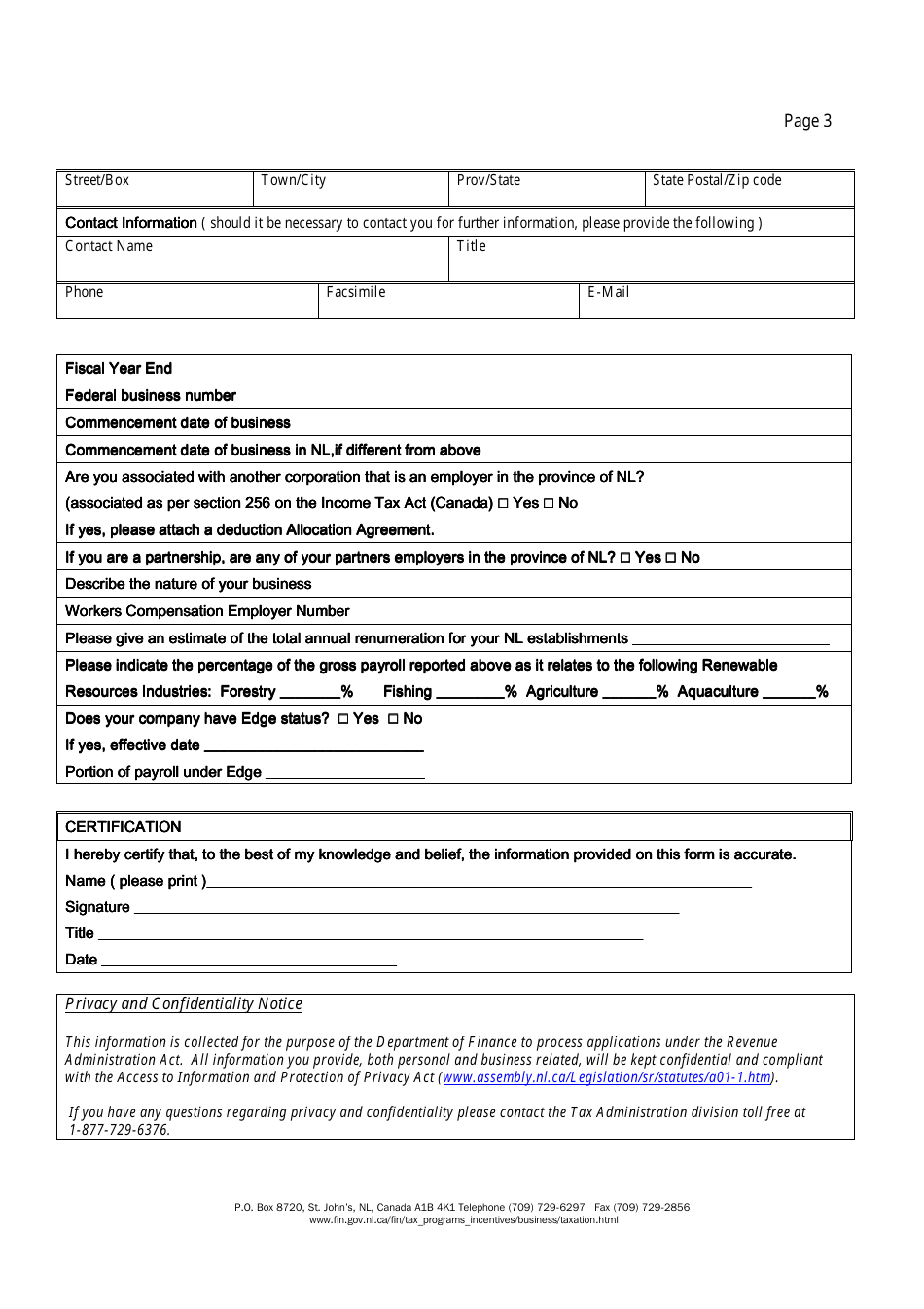 Registration Information for Applicants of Health and Post- Health and Post-secondary Education Tax (Hapset) - Newfoundland and Labrador, Canada, Page 3