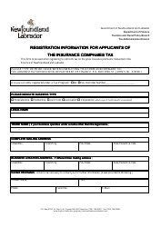 Registration Information for Applicants of the Insurance Companies Tax - Newfoundland and Labrador, Canada