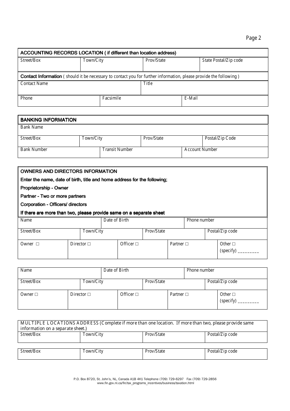 Registration Information for Applicants of the Mining and Mineral Rights Tax - Newfoundland and Labrador, Canada, Page 2