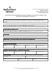Document preview: Registration Information for Tobacco Retailer Under the Revenue Administration Act - Newfoundland and Labrador, Canada