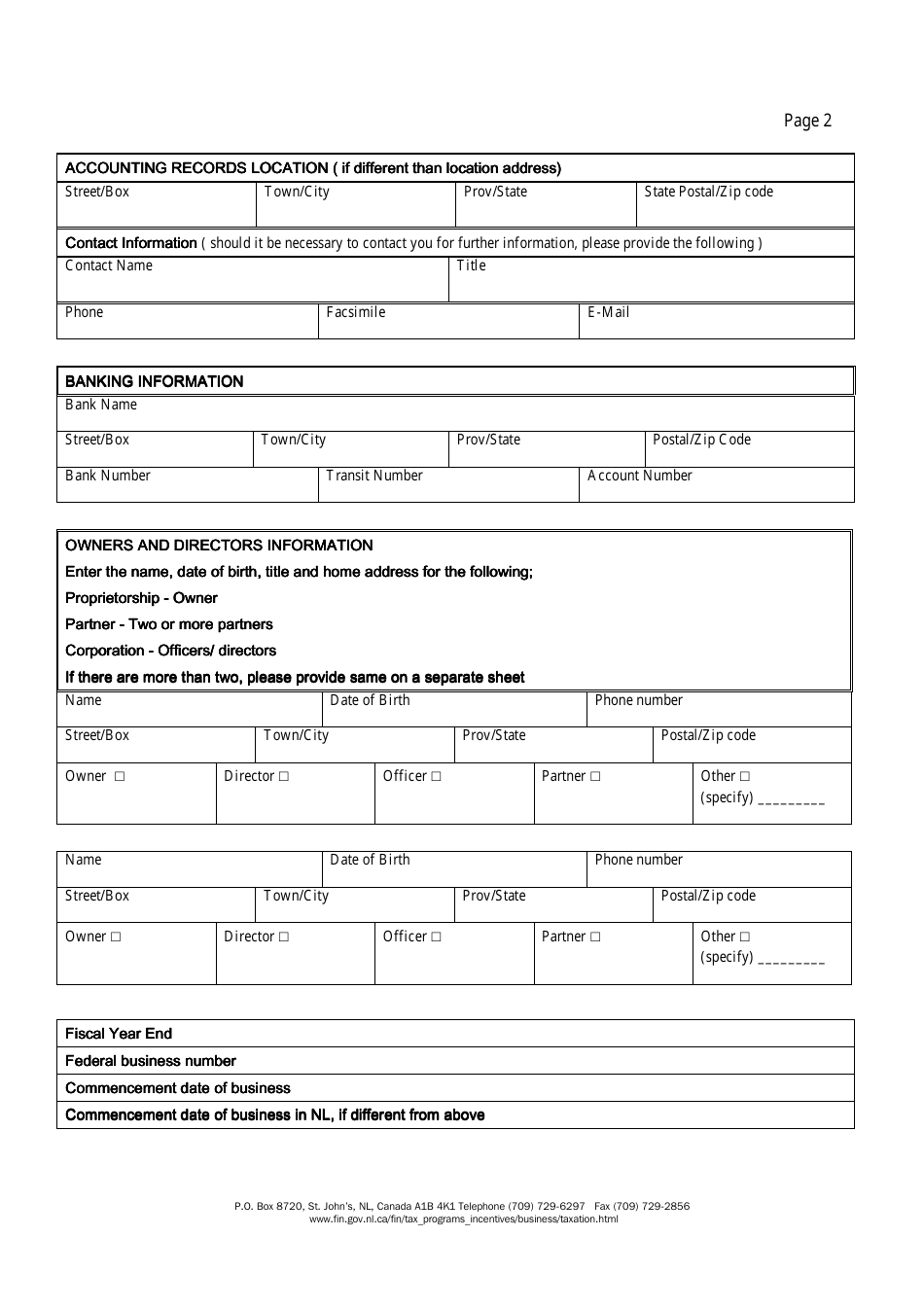Registration Information for Applicants of the Utility and Cable Television Tax - Newfoundland and Labrador, Canada, Page 2