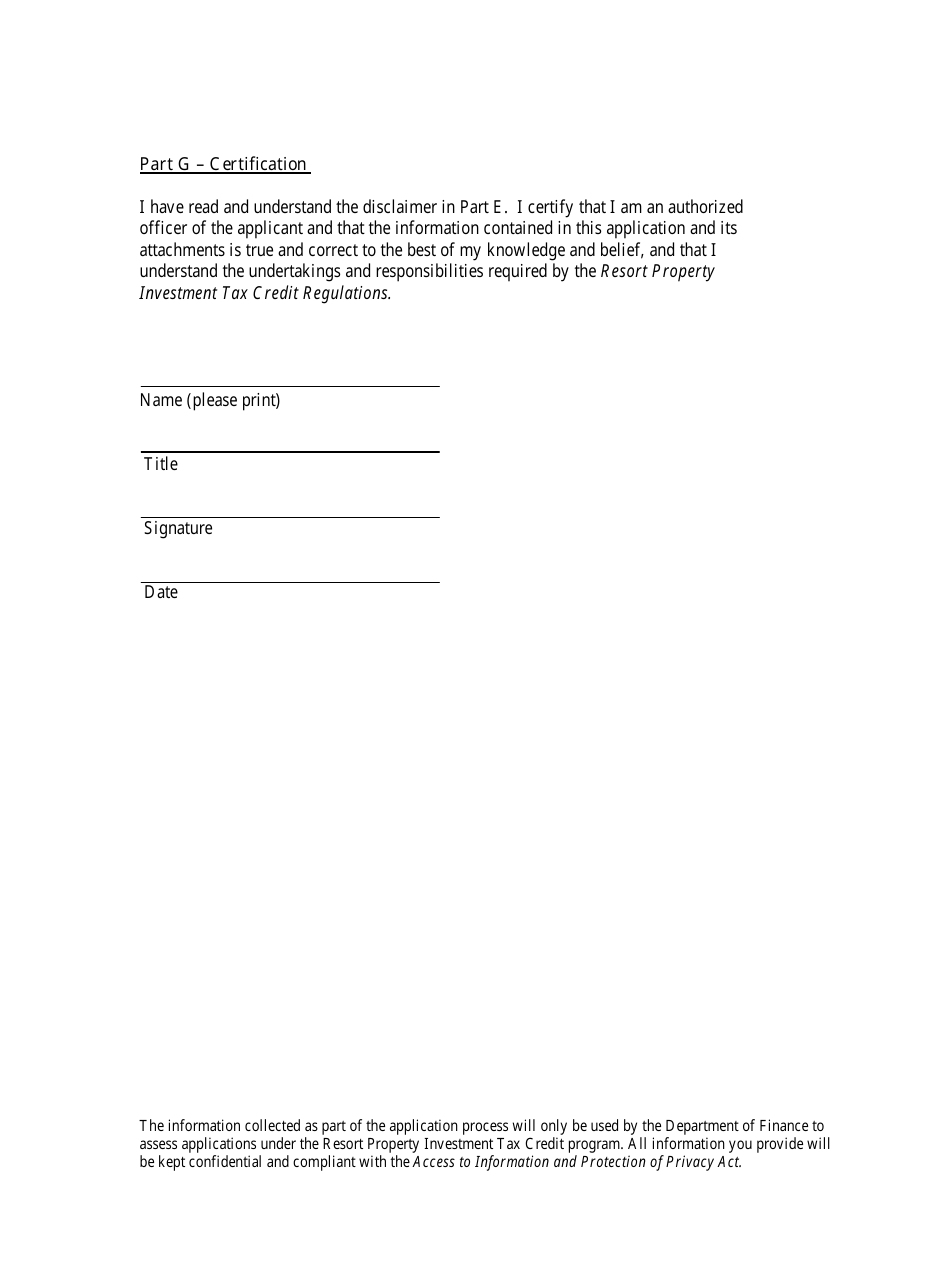 Resort Property Investment Tax Credit Application Form - Newfoundland and Labrador, Canada, Page 4