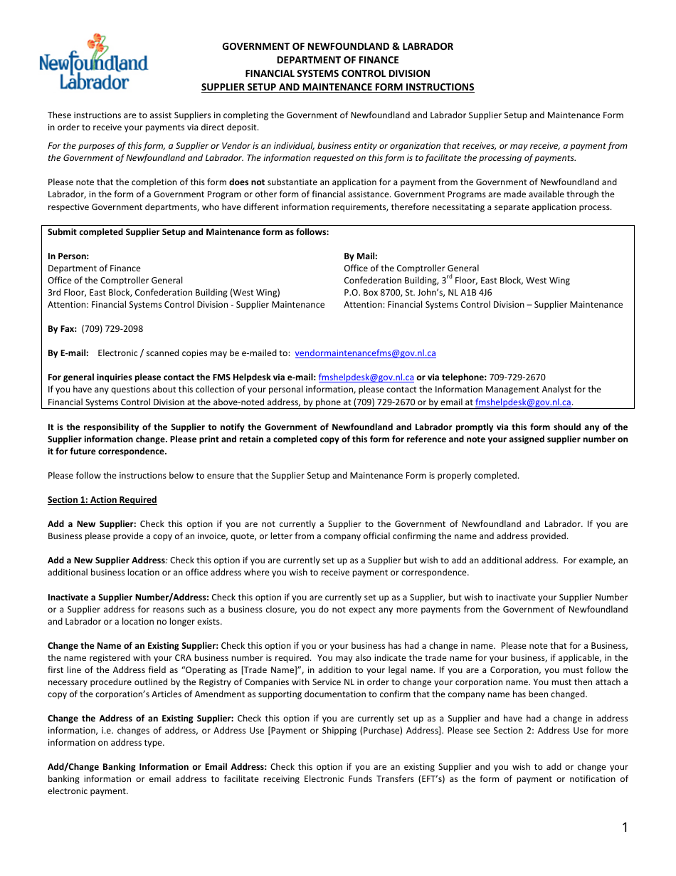 Form OCG337 Supplier Setup and Maintenance Form - Newfoundland and Labrador, Canada, Page 2