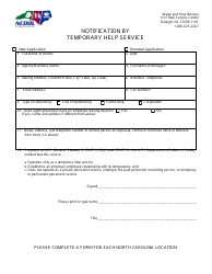 Document preview: Notification by Temporary Help Service - North Carolina