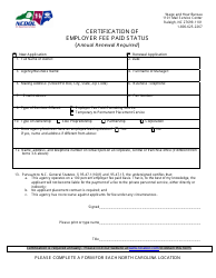 Certification of Employer Fee Paid Status - North Carolina