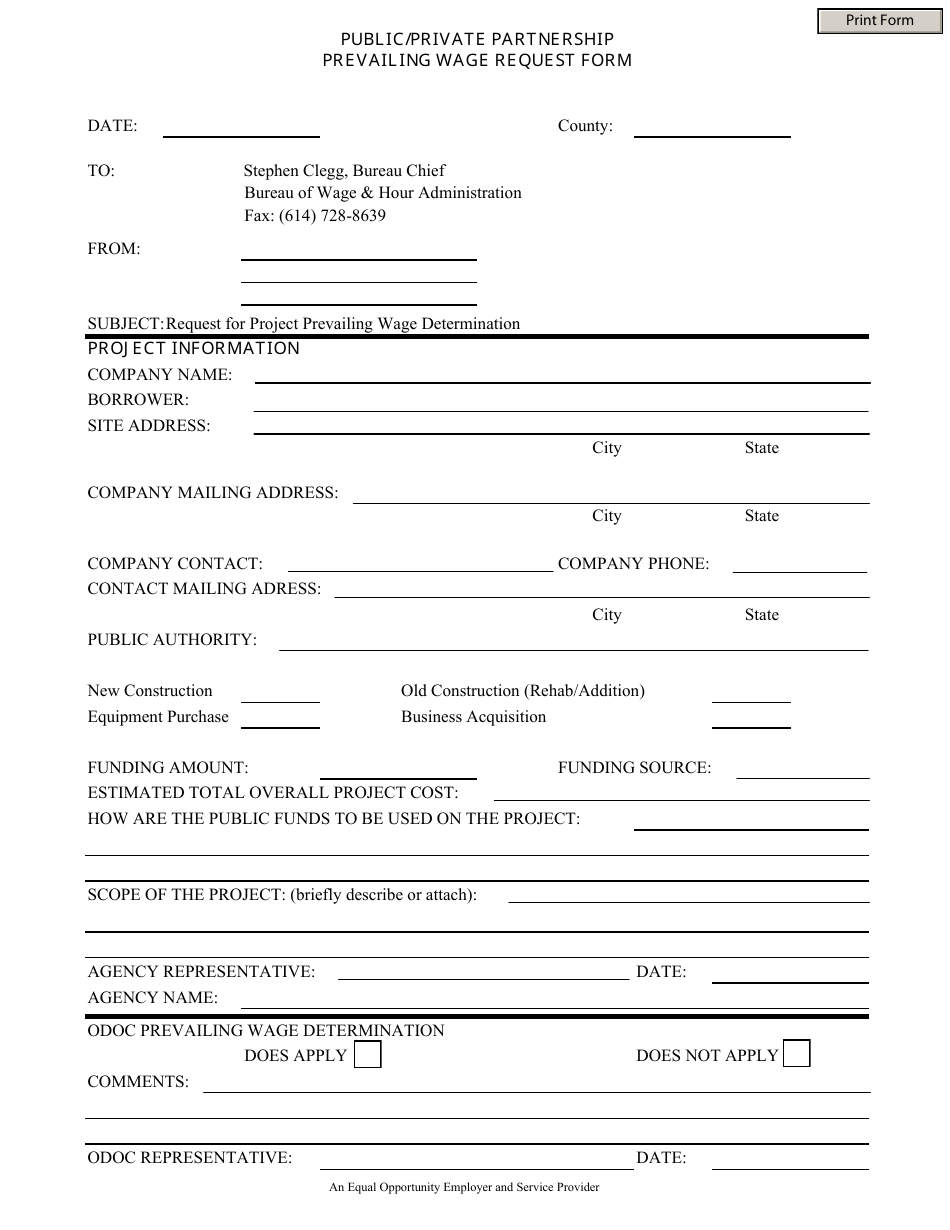 Ohio Public/Private Partnership Prevailing Wage Request Form - Fill Out ...