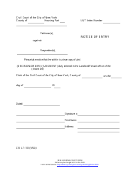 Document preview: Form CIV-LT-105 Notice of Entry - New York City