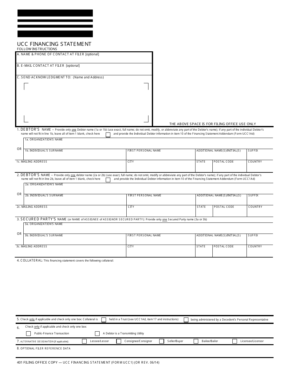 Form UCC1 Ucc Financing Statement - Oregon, Page 1
