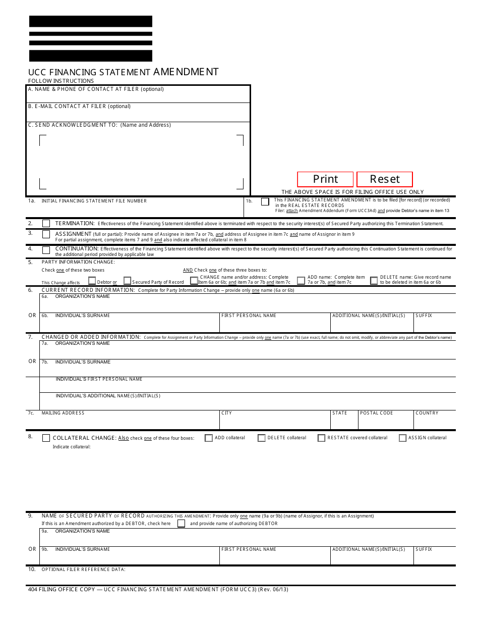Form UCC3 Ucc Financing Statement Amendment - Oregon, Page 1