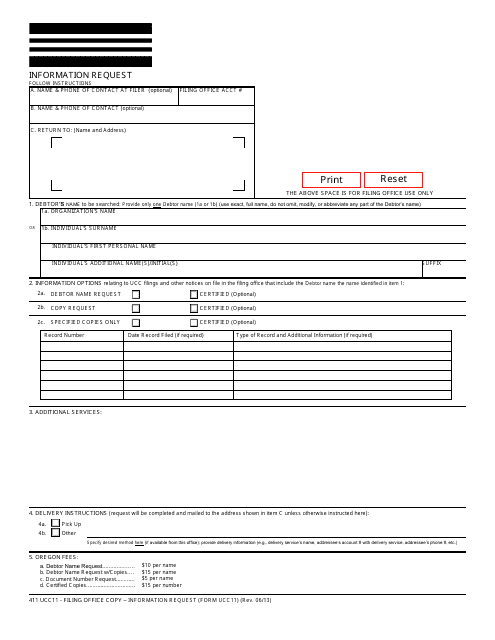 Form UCC11 Information Request - Oregon