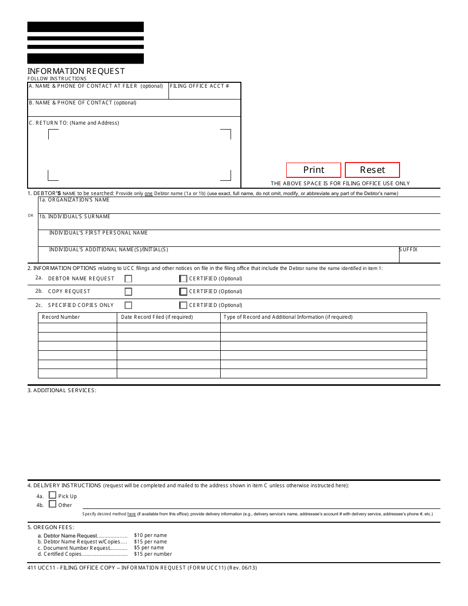 Form UCC11 Information Request - Oregon, Page 1