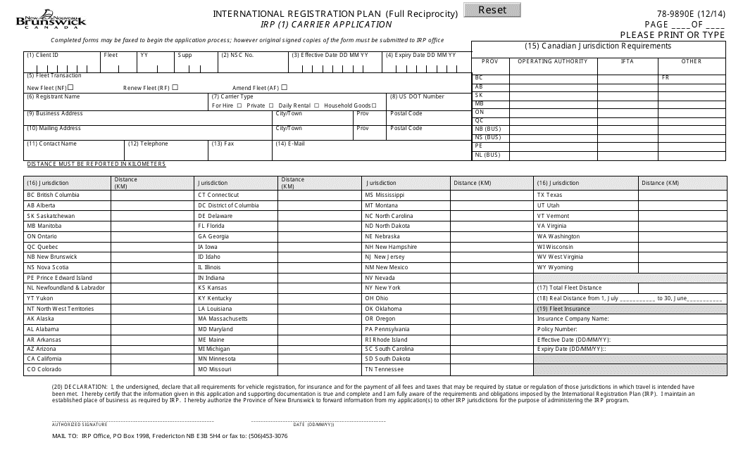 Form 78-9890E  Printable Pdf