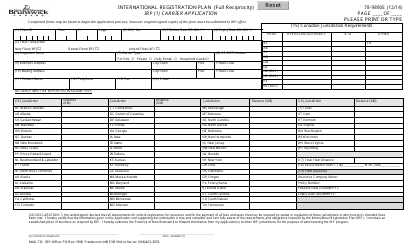 Form 78-9890E International Registration Plan - Carrier Application - New Brunswick, Canada