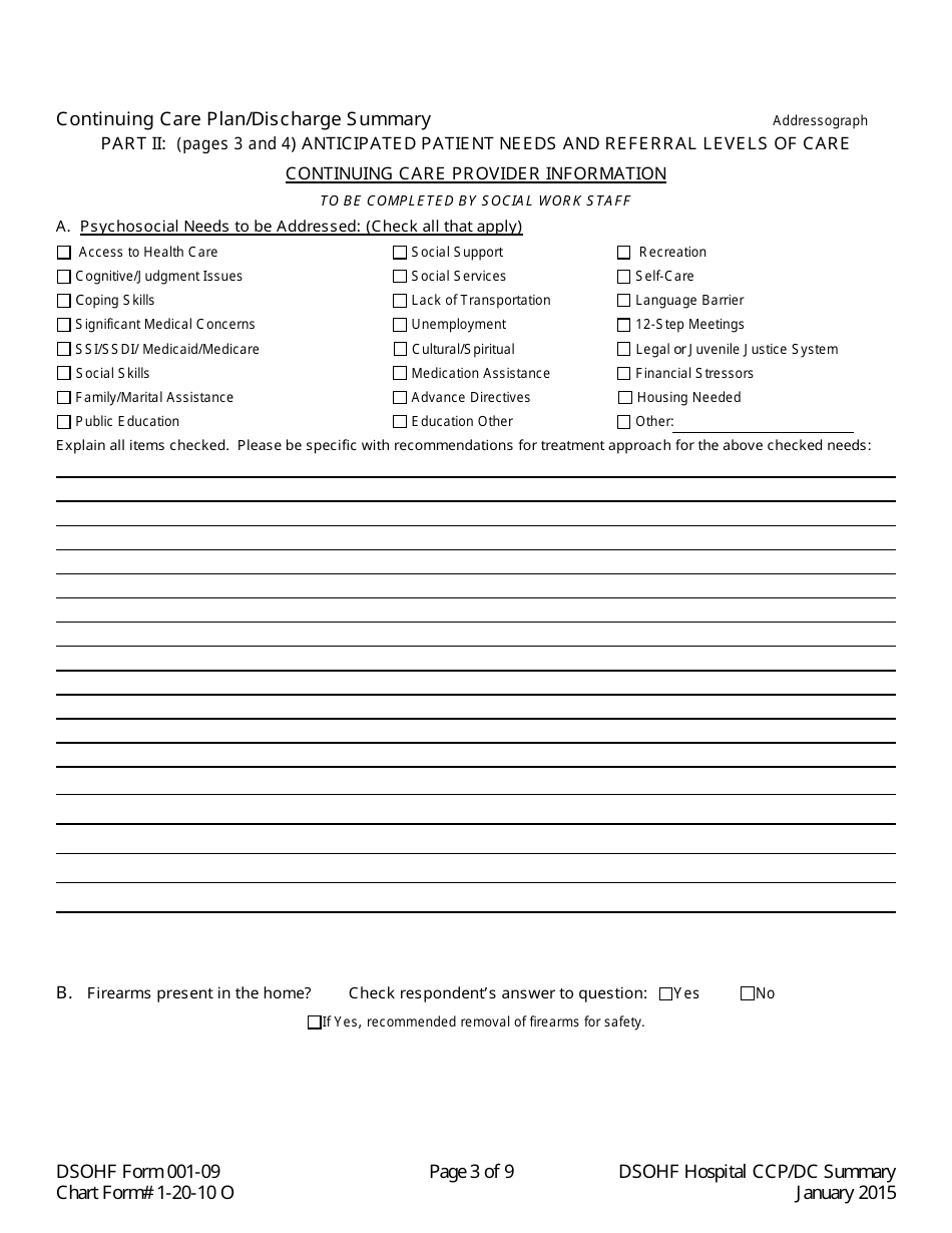 DSOHF Form 001-09 Continuing Care Plan / Discharge Summary - North Carolina, Page 3
