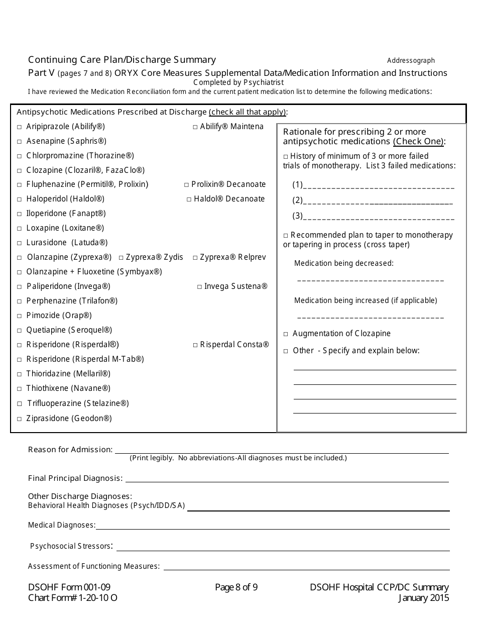 DSOHF Form 001-09 Continuing Care Plan / Discharge Summary - North Carolina, Page 8