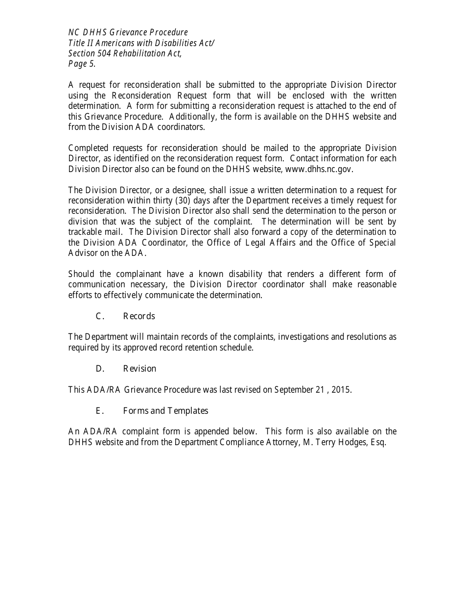 Complaint Form - North Carolina, Page 5