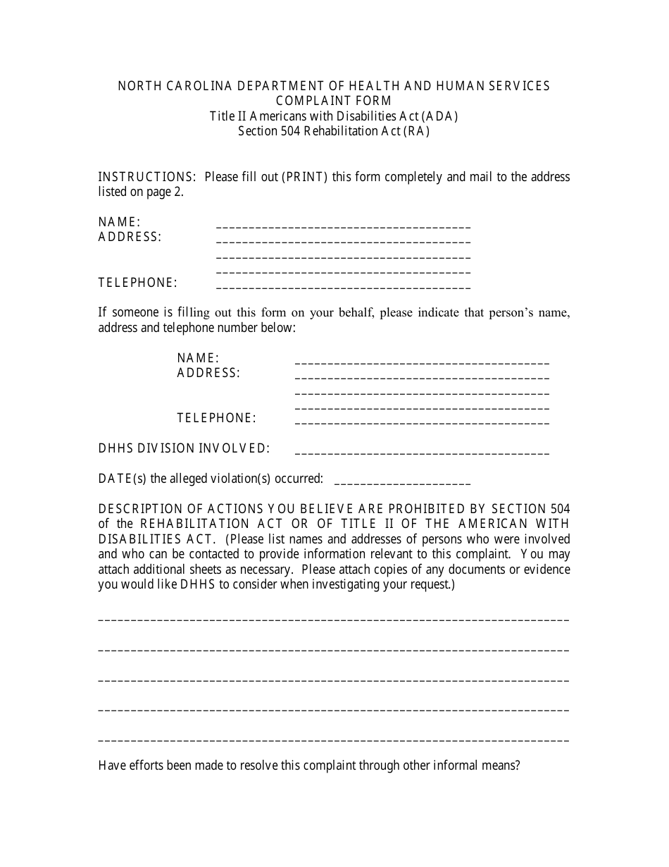 Complaint Form - North Carolina, Page 6