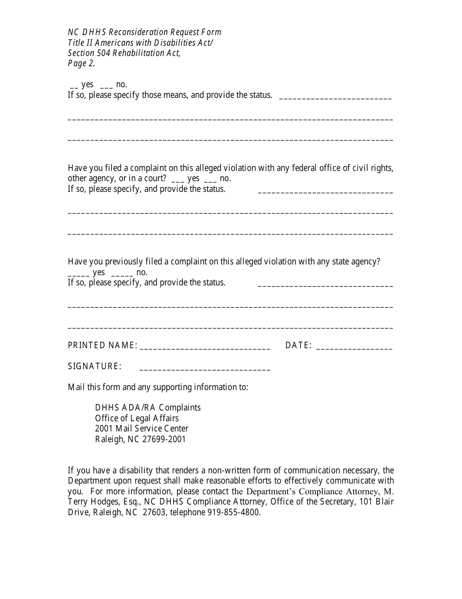 Complaint Form - North Carolina, Page 7