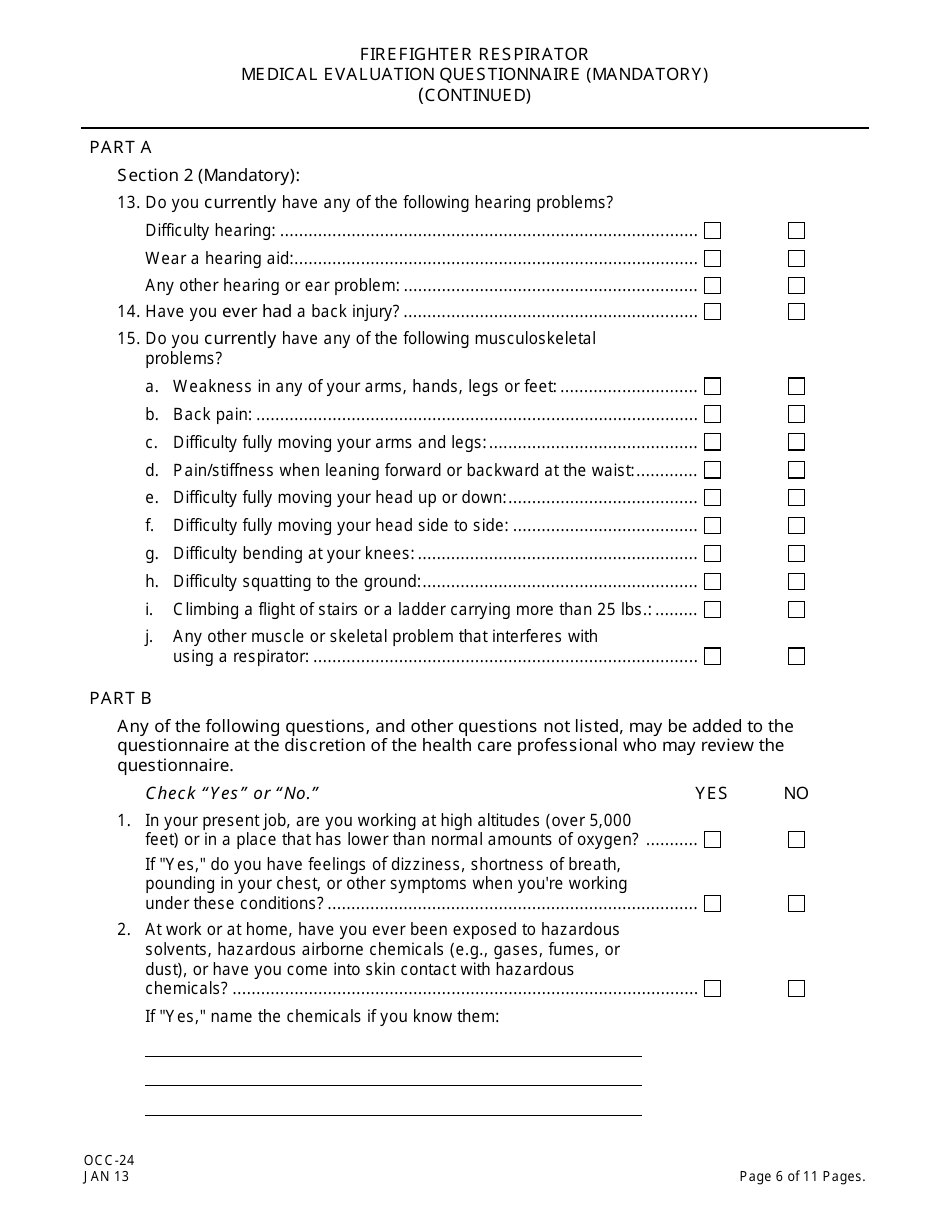 Form OCC24 Download Printable PDF or Fill Online Firefighter