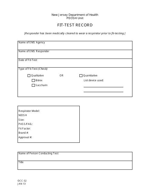 Printable Respirator Fit Test Form Template