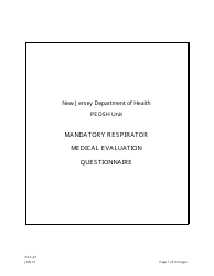 Document preview: Form OCC-23 Peosh Mandatory Respirator Medical Evaluation Questionnaire - New Jersey