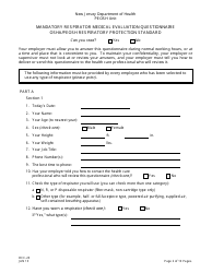 Form OCC-23 Peosh Mandatory Respirator Medical Evaluation Questionnaire - New Jersey, Page 2