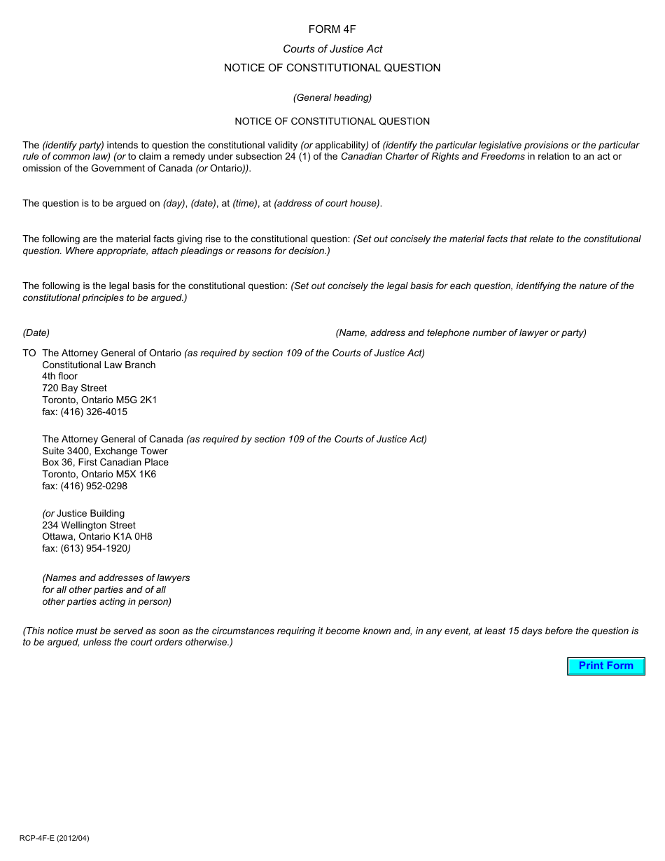 Form 4F Fill Out, Sign Online and Download Printable PDF, Ontario Canada Templateroller