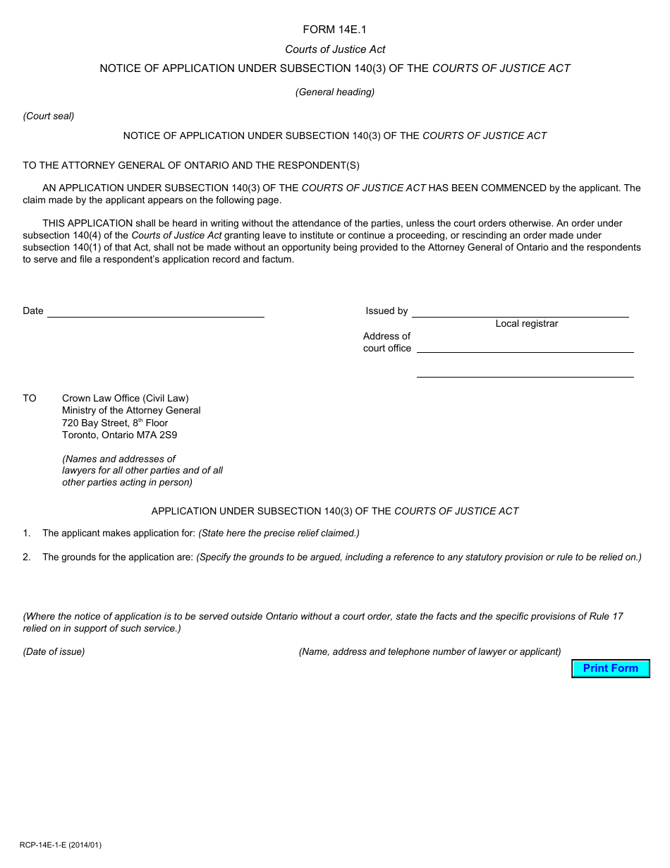 Form 14E.1 Fill Out, Sign Online and Download Printable PDF, Ontario