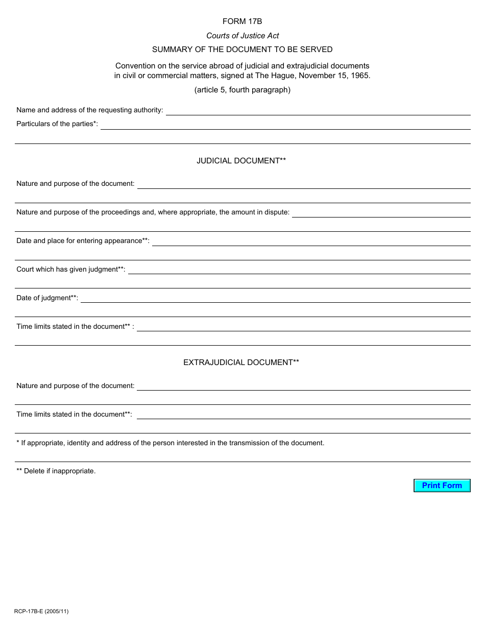 Form 17B - Fill Out, Sign Online and Download Printable PDF, Ontario ...