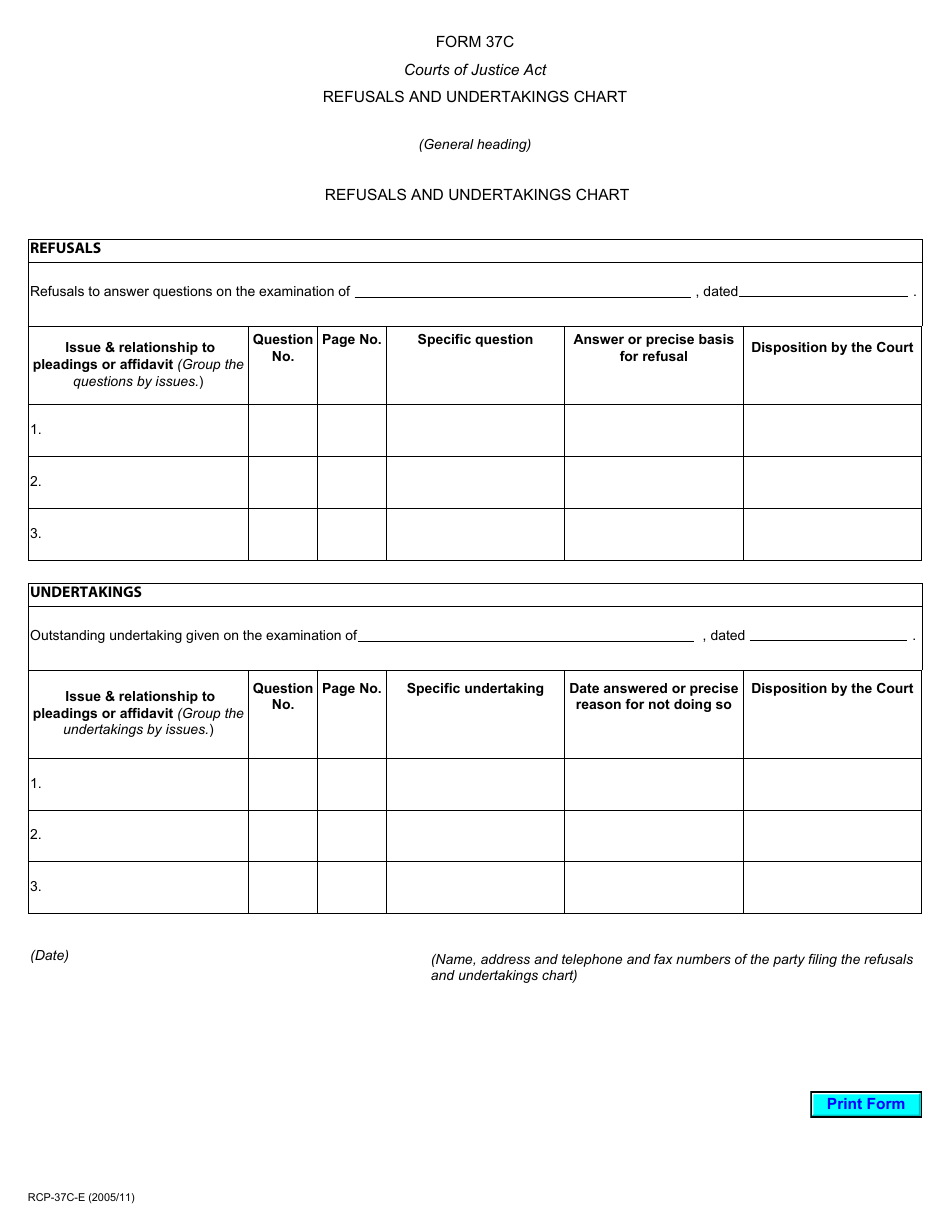 Form 37C Refusals and Undertakings Chart - Ontario, Canada, Page 1