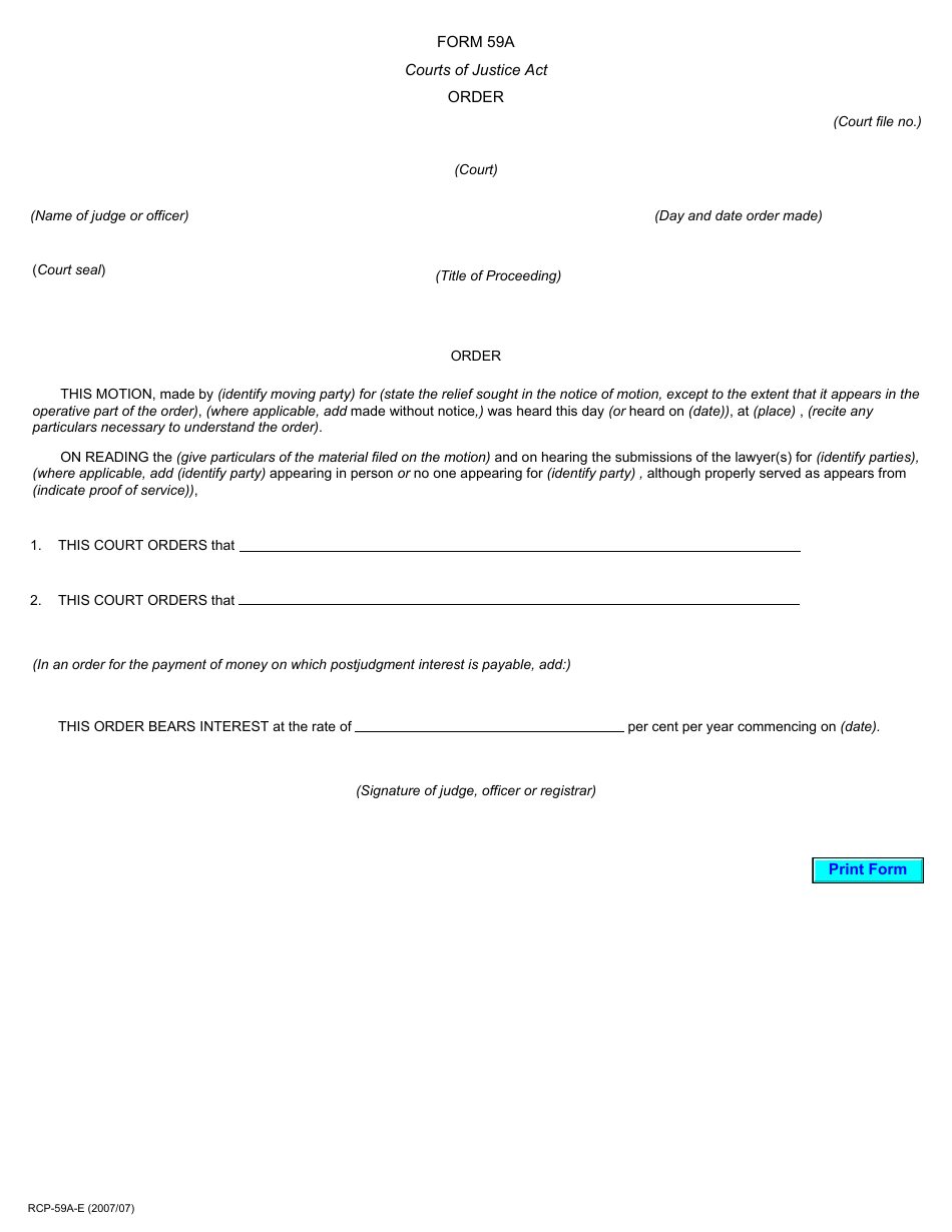 Form 59A - Fill Out, Sign Online and Download Printable PDF, Ontario ...