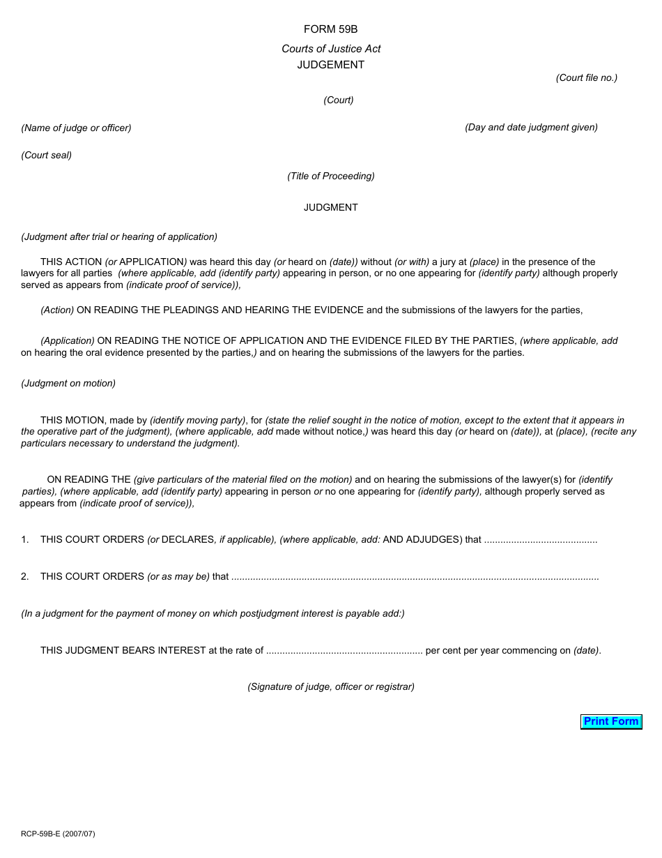 Form 59B - Fill Out, Sign Online and Download Printable PDF, Ontario ...