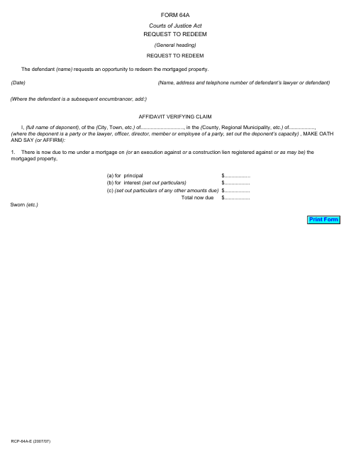 Form 64A  Printable Pdf