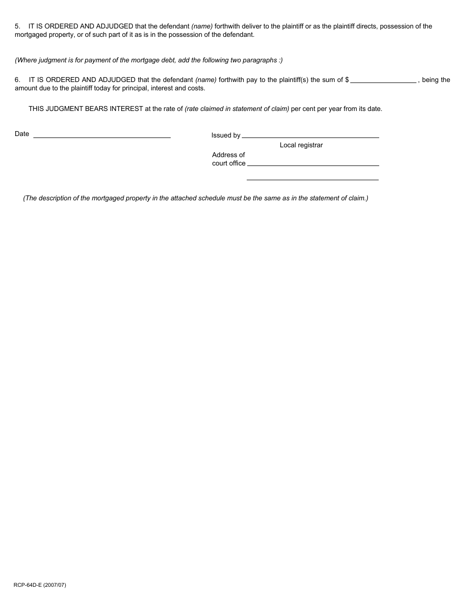 Form 64D - Fill Out, Sign Online and Download Printable PDF, Ontario ...