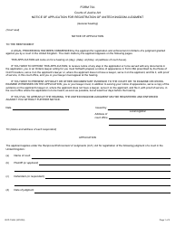 Form 73A Notice of Application for Registration of United Kingdom Judgment - Ontario, Canada