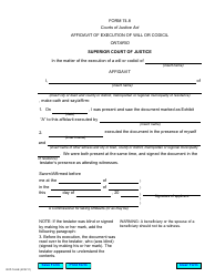 Document preview: Form 74.8 Affidavit of Execution of Will or Codicil - Ontario, Canada