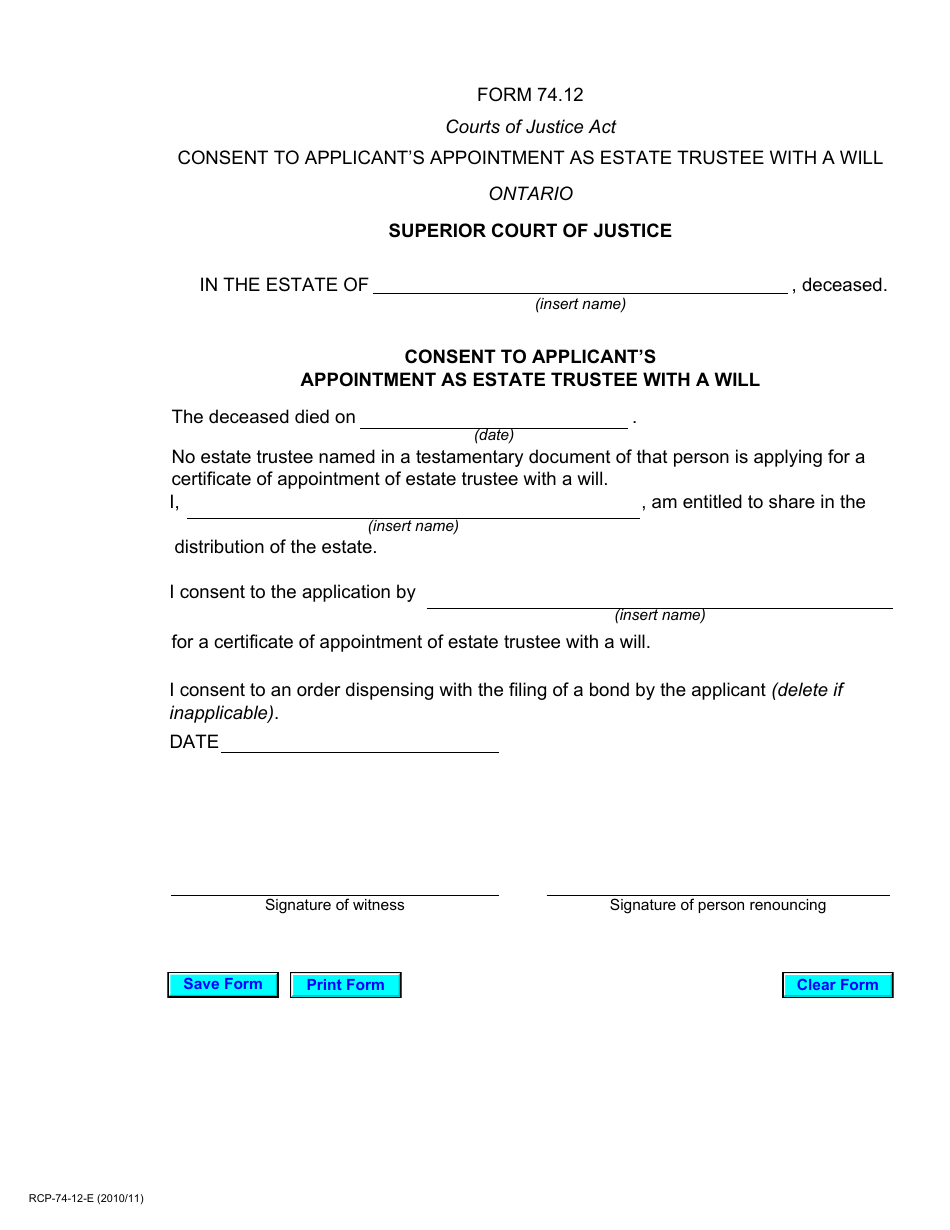 Form 74.12 - Fill Out, Sign Online And Download Fillable Pdf, Ontario 