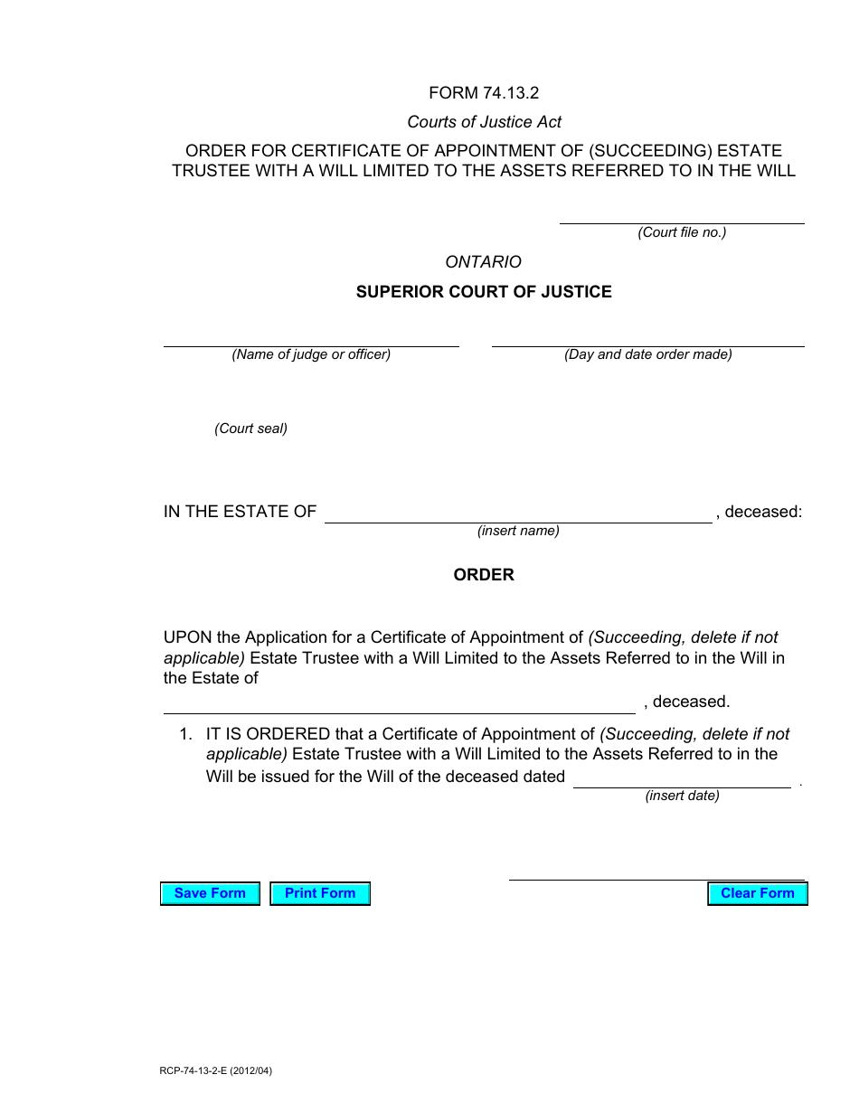 Form 74.13.2 - Fill Out, Sign Online and Download Fillable PDF, Ontario ...