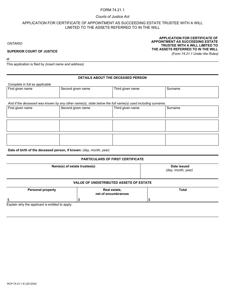 Form 74.21.1 - Fill Out, Sign Online and Download Printable PDF ...